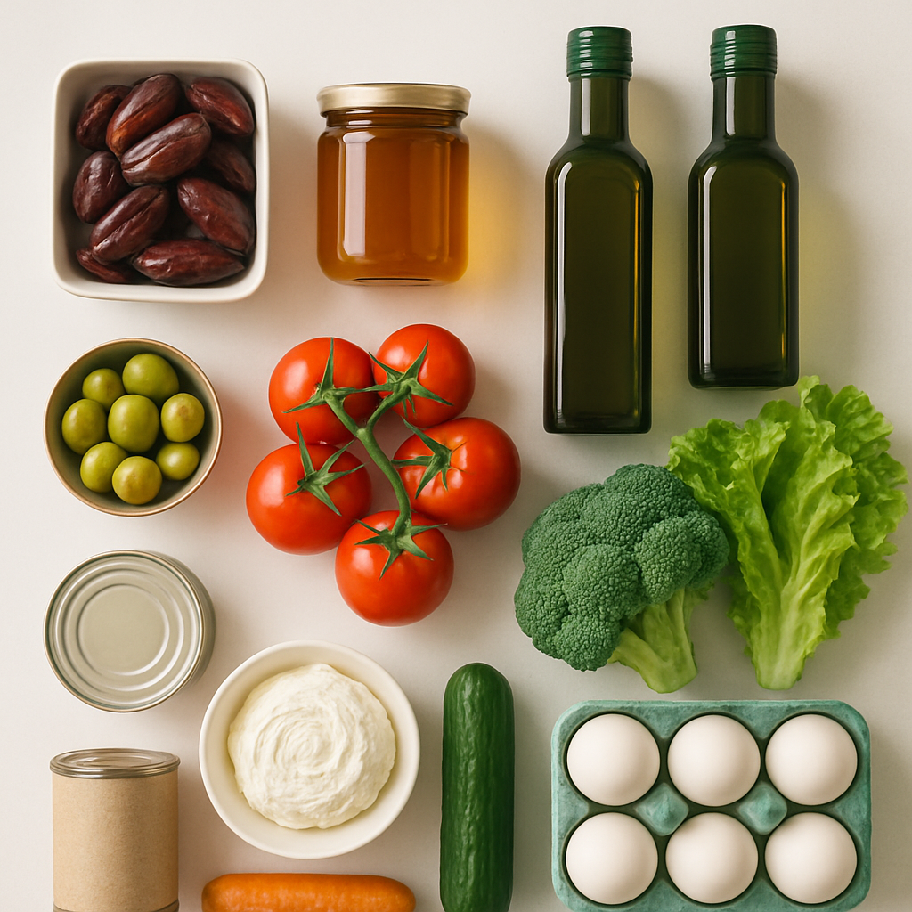 Assortment of fresh foodstuff products